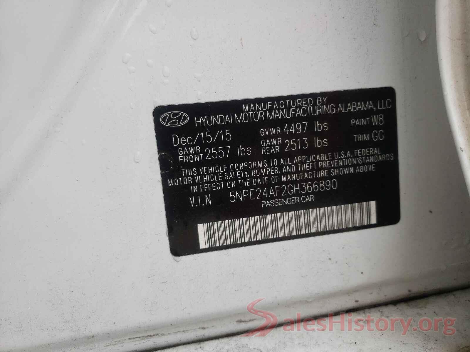 5NPE24AF2GH366890 2016 HYUNDAI SONATA