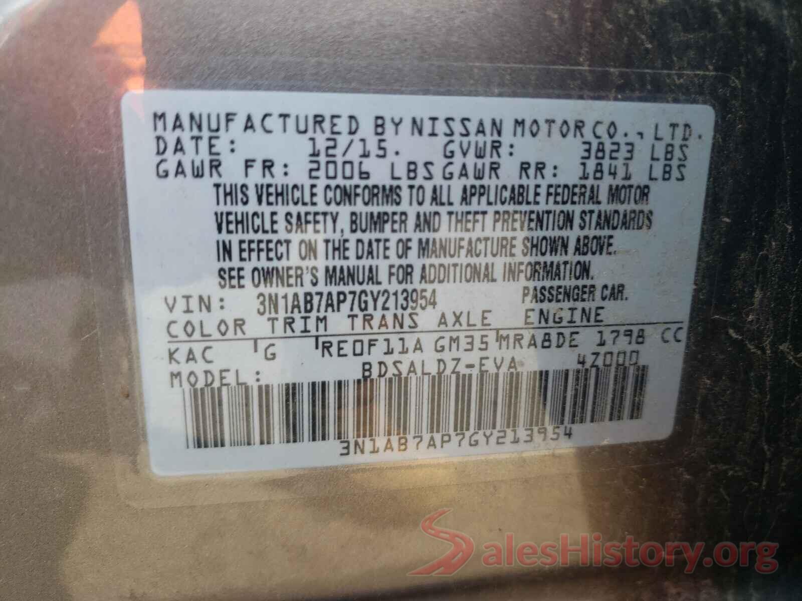 3N1AB7AP7GY213954 2016 NISSAN SENTRA