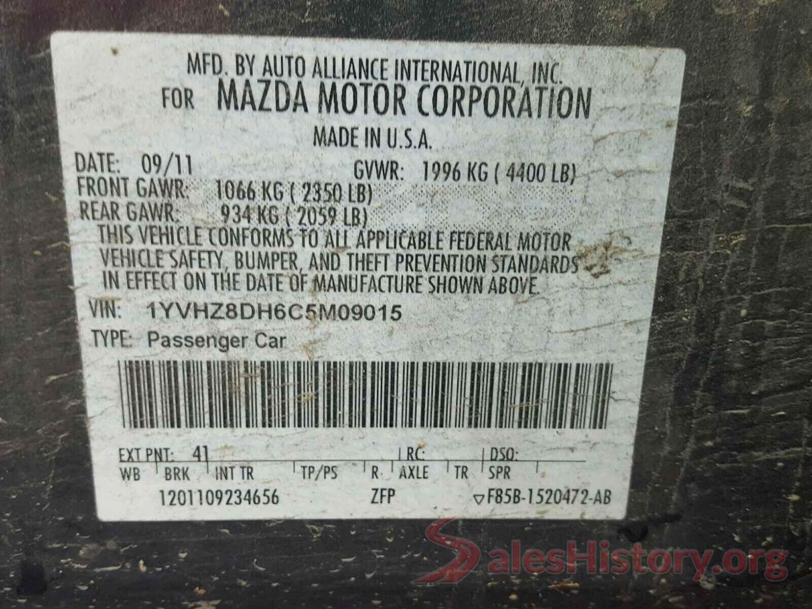 1YVHZ8DH6C5M09015 2012 MAZDA 6