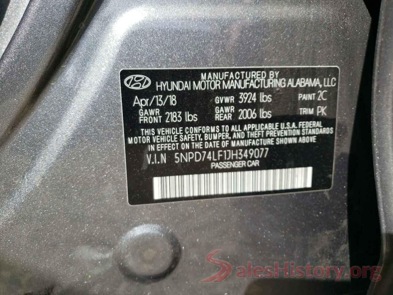 5NPD74LF1JH349077 2018 HYUNDAI ELANTRA