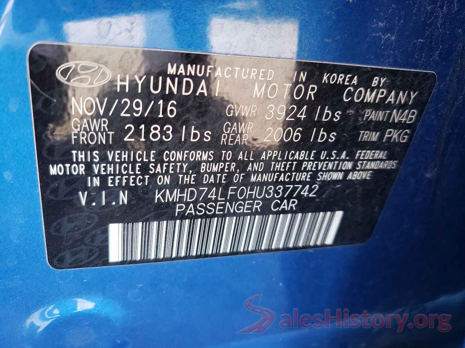 KMHD74LF0HU337742 2017 HYUNDAI ELANTRA