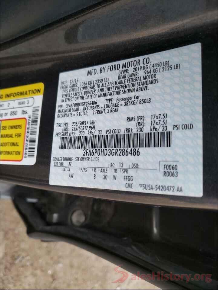 3FA6P0HD3GR286486 2016 FORD FUSION