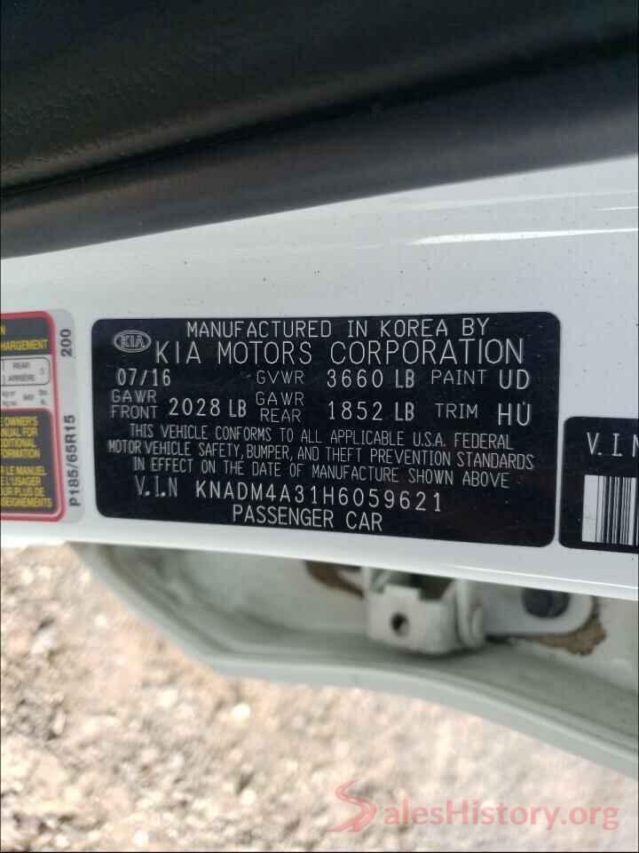 KNADM4A31H6059621 2017 KIA RIO