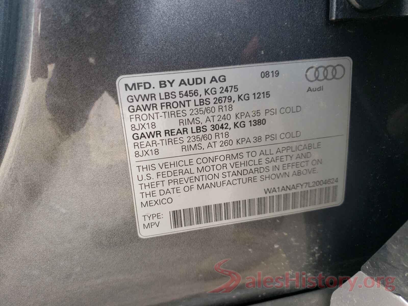 WA1ANAFY7L2004624 2020 AUDI Q5