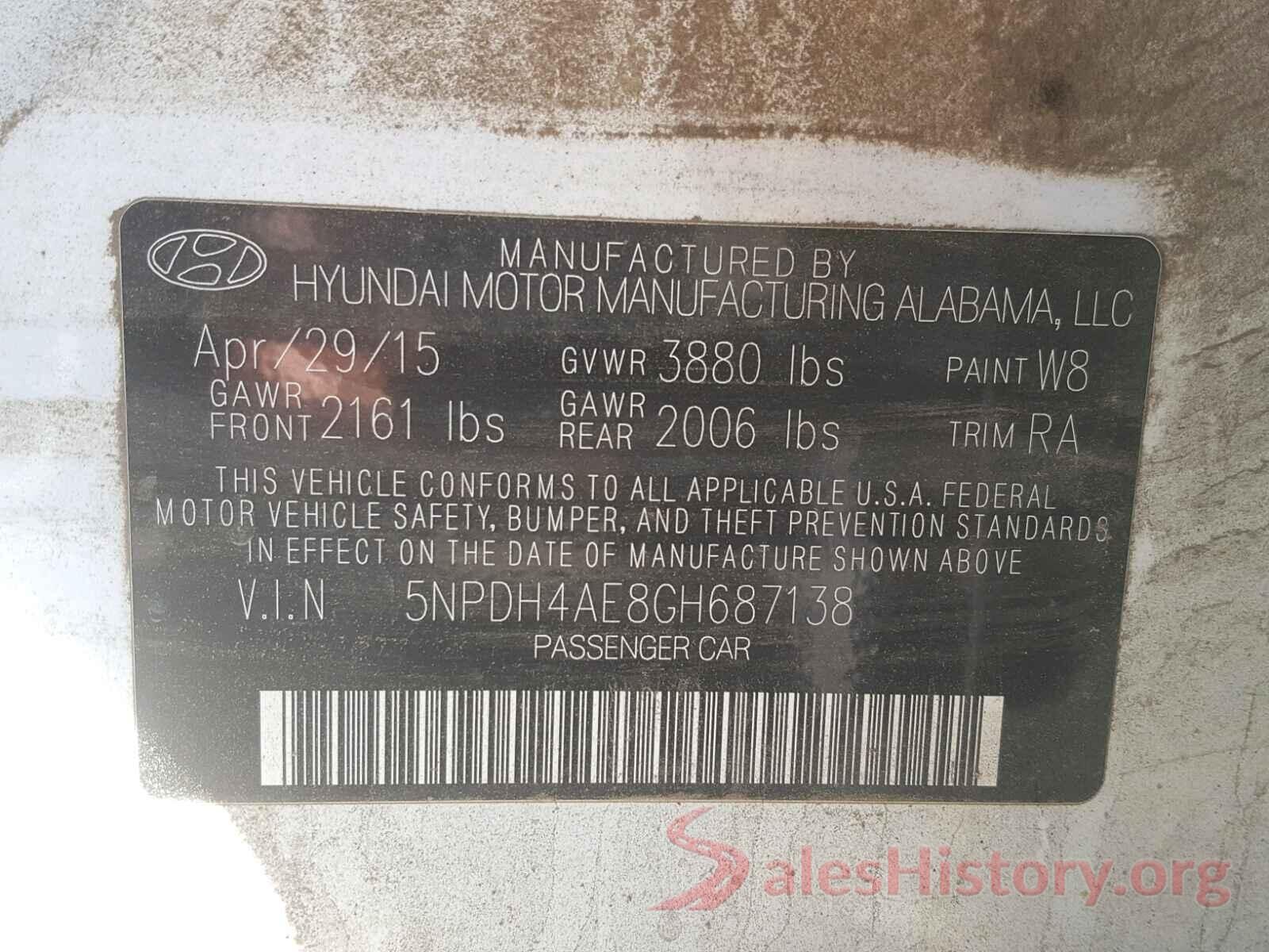 5NPDH4AE8GH687138 2016 HYUNDAI ELANTRA