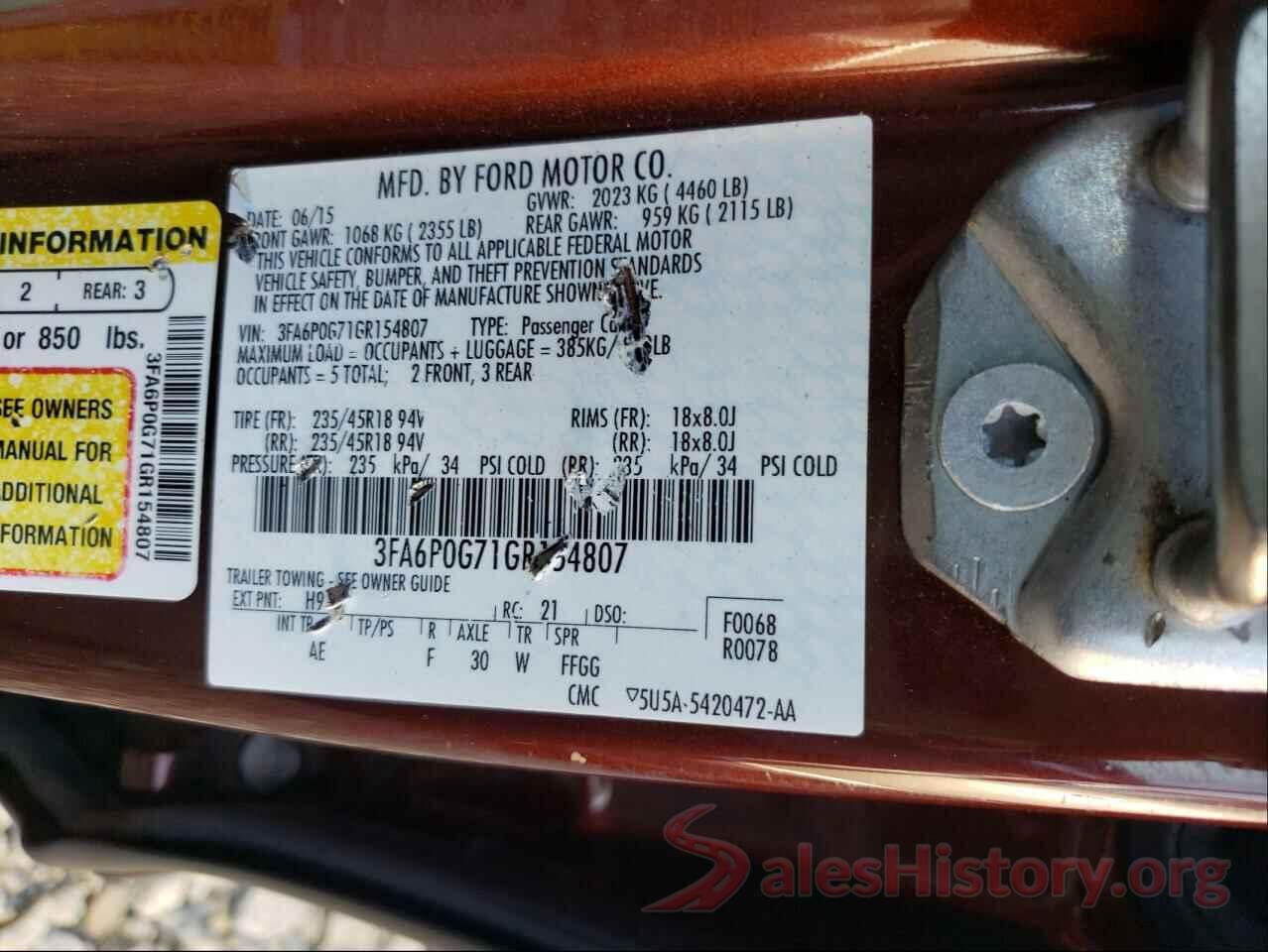 3FA6P0G71GR154807 2016 FORD FUSION