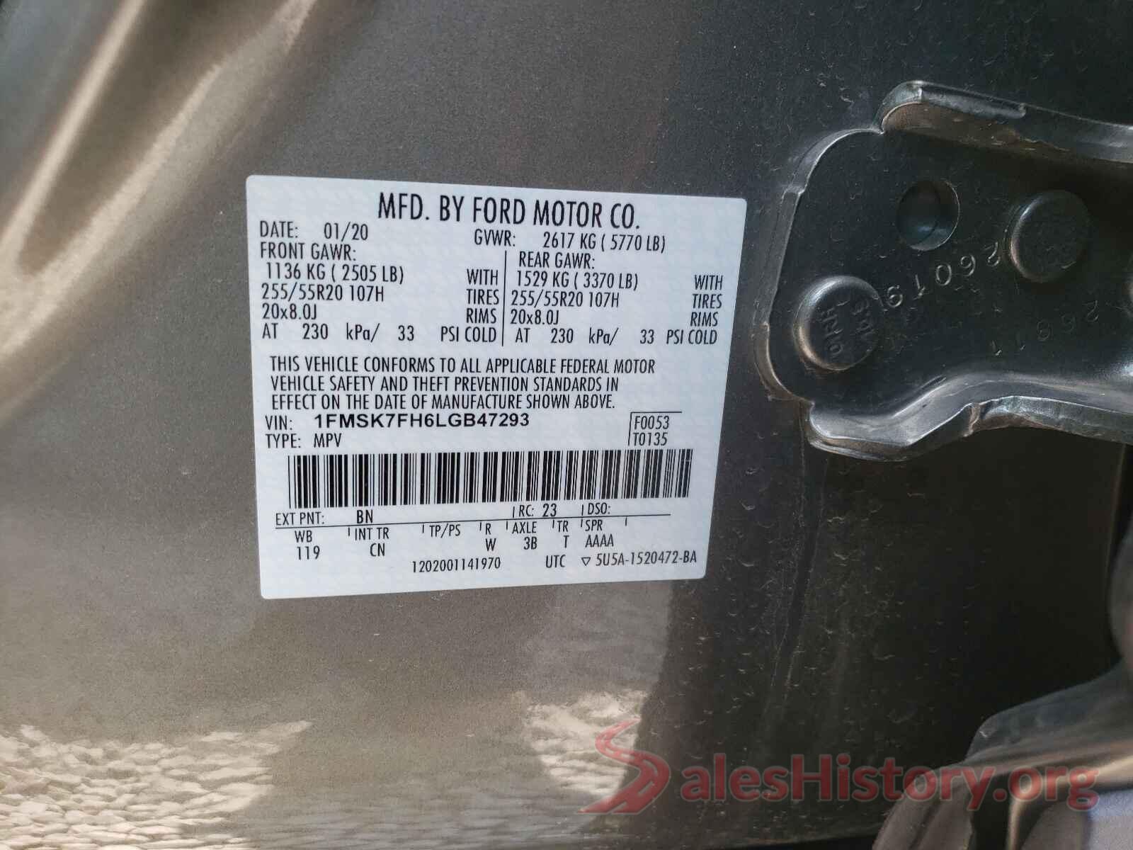 1FMSK7FH6LGB47293 2020 FORD EXPLORER