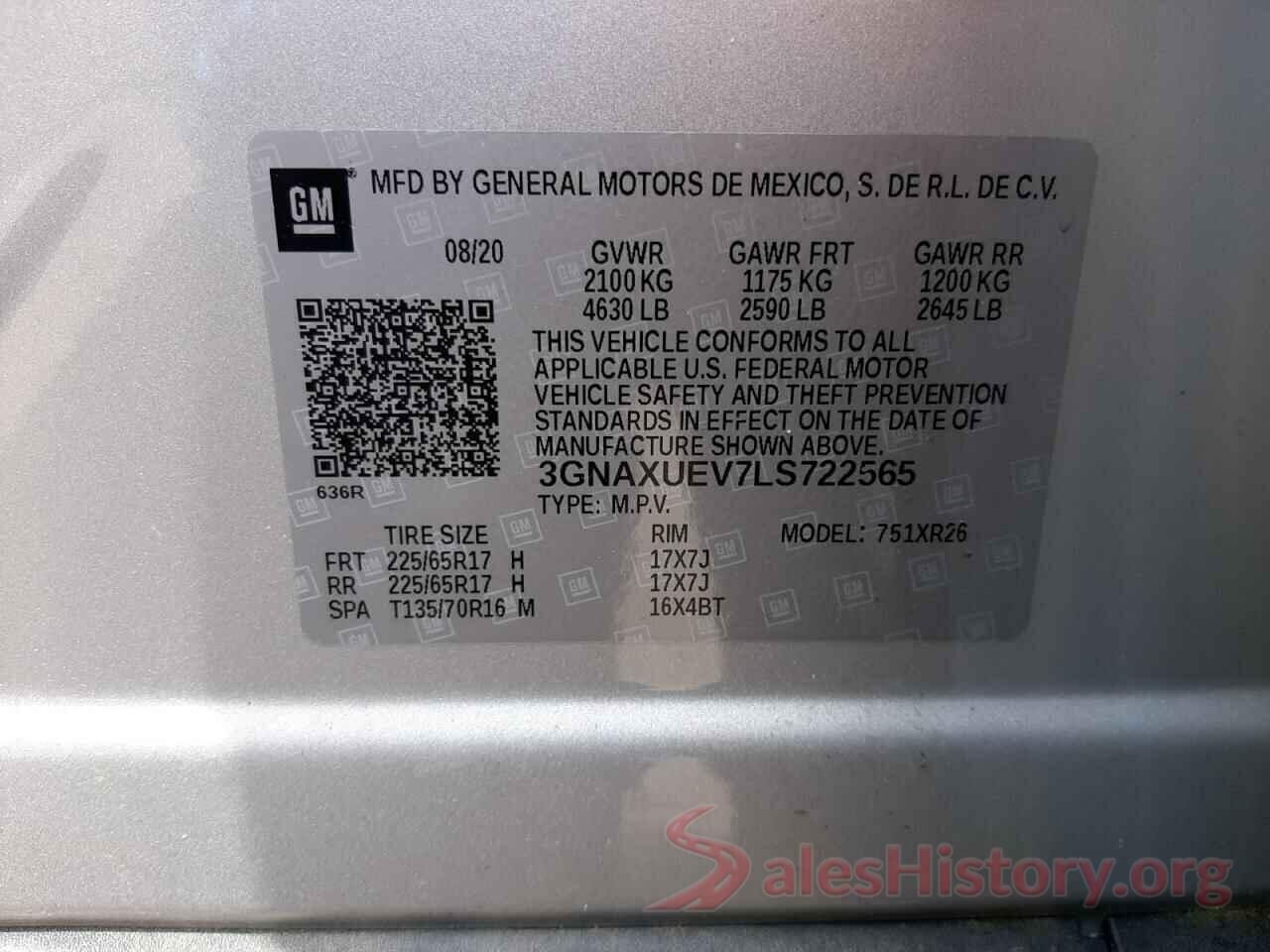 3GNAXUEV7LS722565 2020 CHEVROLET EQUINOX