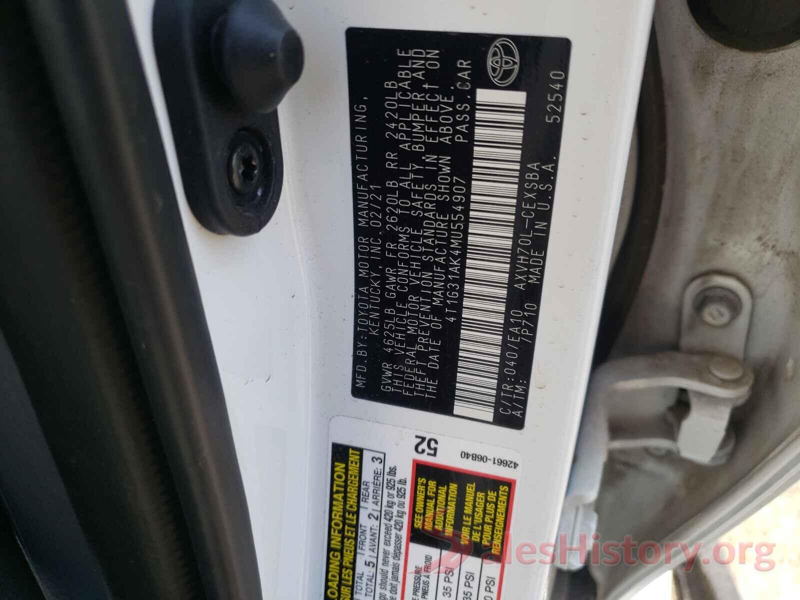 4T1G31AK4MU554907 2021 TOYOTA CAMRY