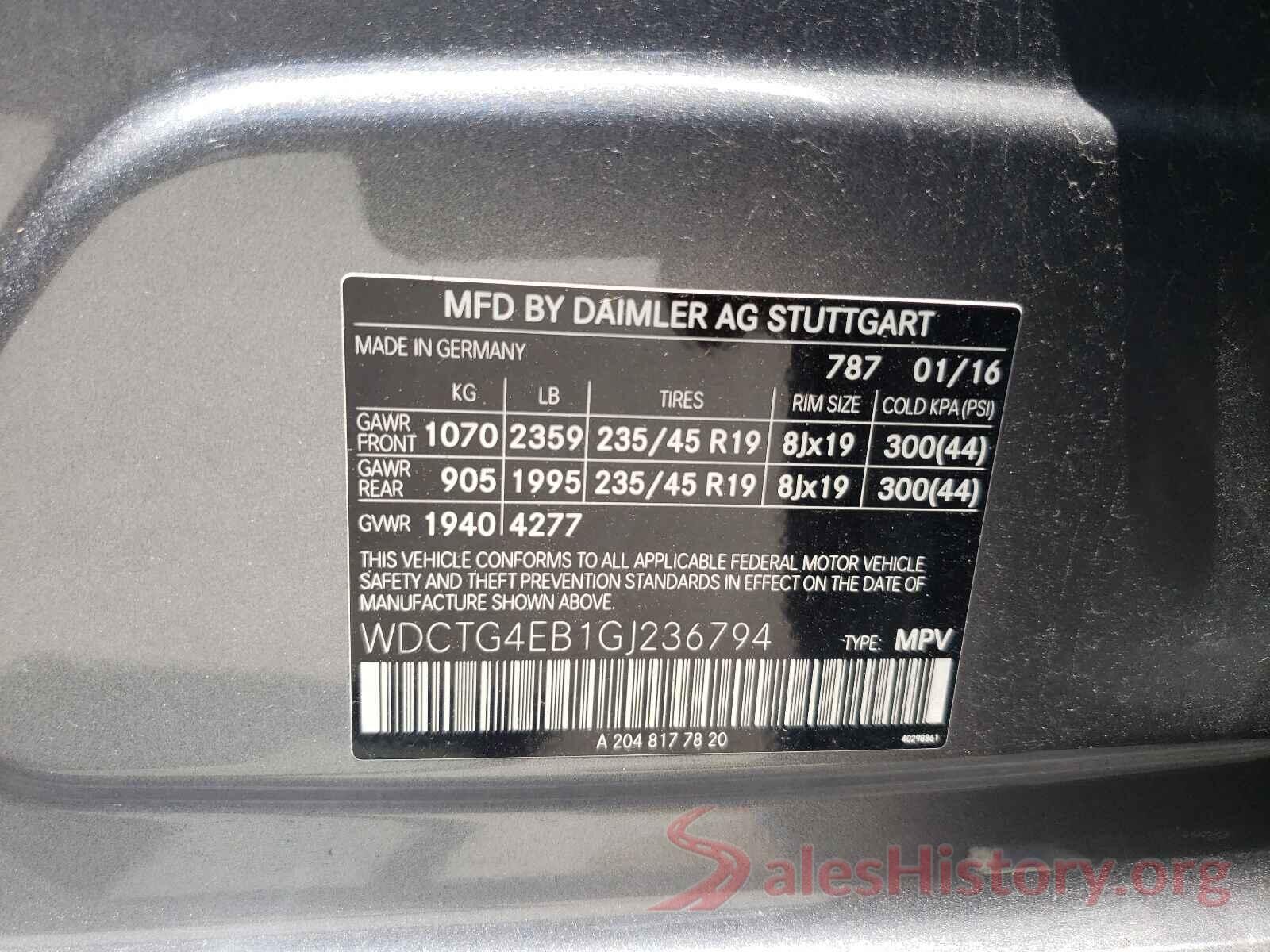 WDCTG4EB1GJ236794 2016 MERCEDES-BENZ GLA-CLASS