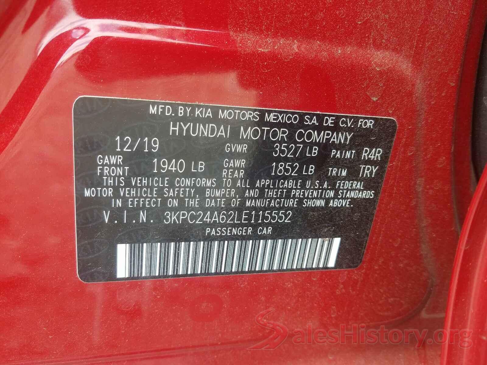 3KPC24A62LE115552 2020 HYUNDAI ACCENT