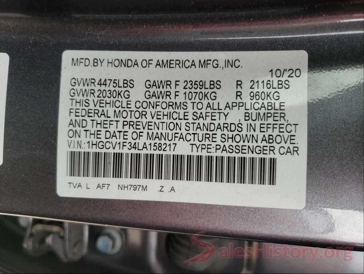 1HGCV1F34LA158217 2020 HONDA ACCORD