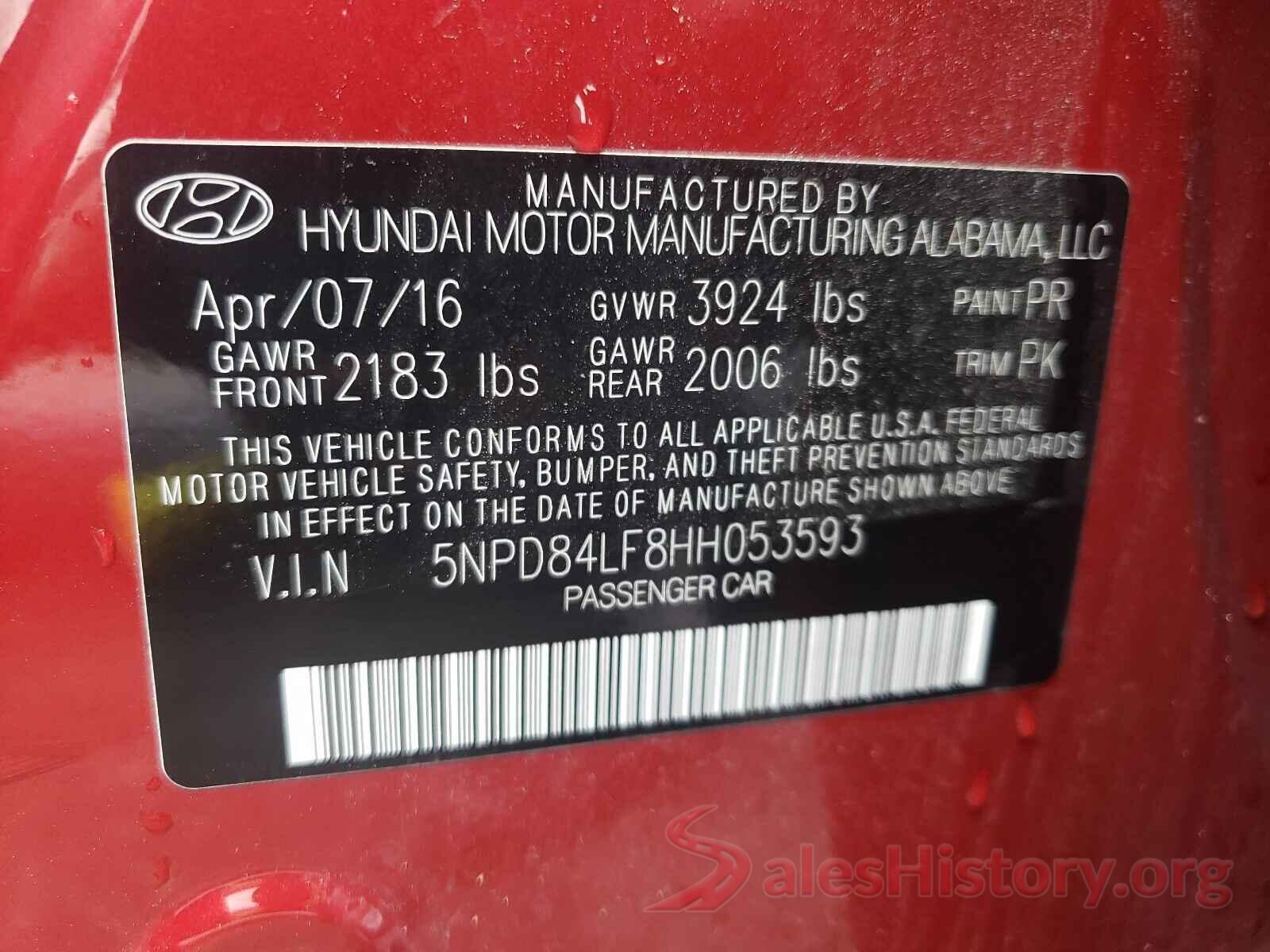 5NPD84LF8HH053593 2017 HYUNDAI ELANTRA