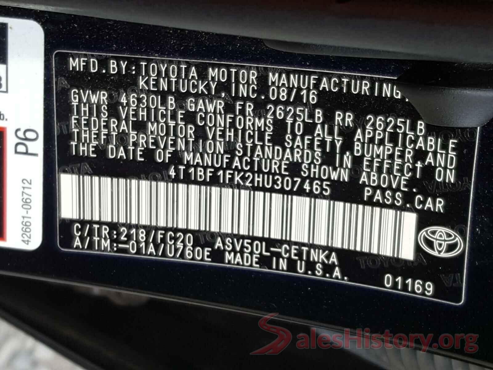 4T1BF1FK2HU307465 2017 TOYOTA CAMRY