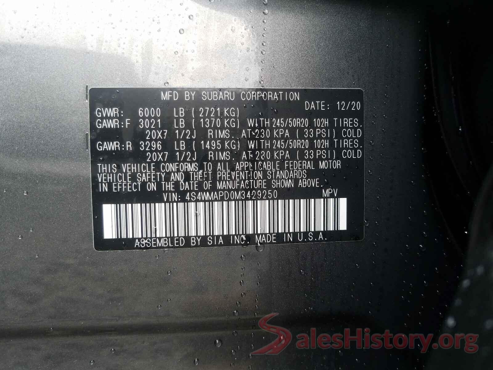 4S4WMAPD0M3429250 2021 SUBARU ASCENT