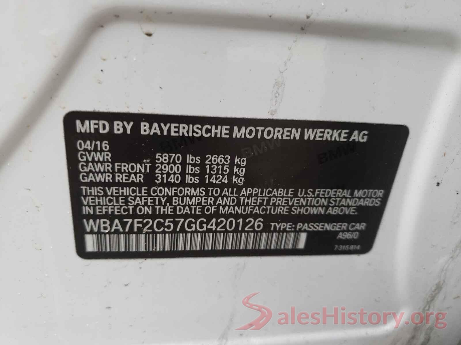 WBA7F2C57GG420126 2016 BMW 7 SERIES