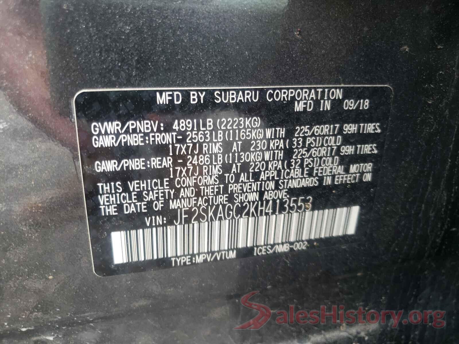 JF2SKAGC2KH413553 2019 SUBARU FORESTER