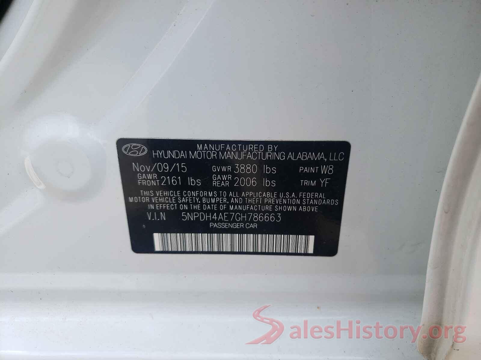 5NPDH4AE7GH786663 2016 HYUNDAI ELANTRA