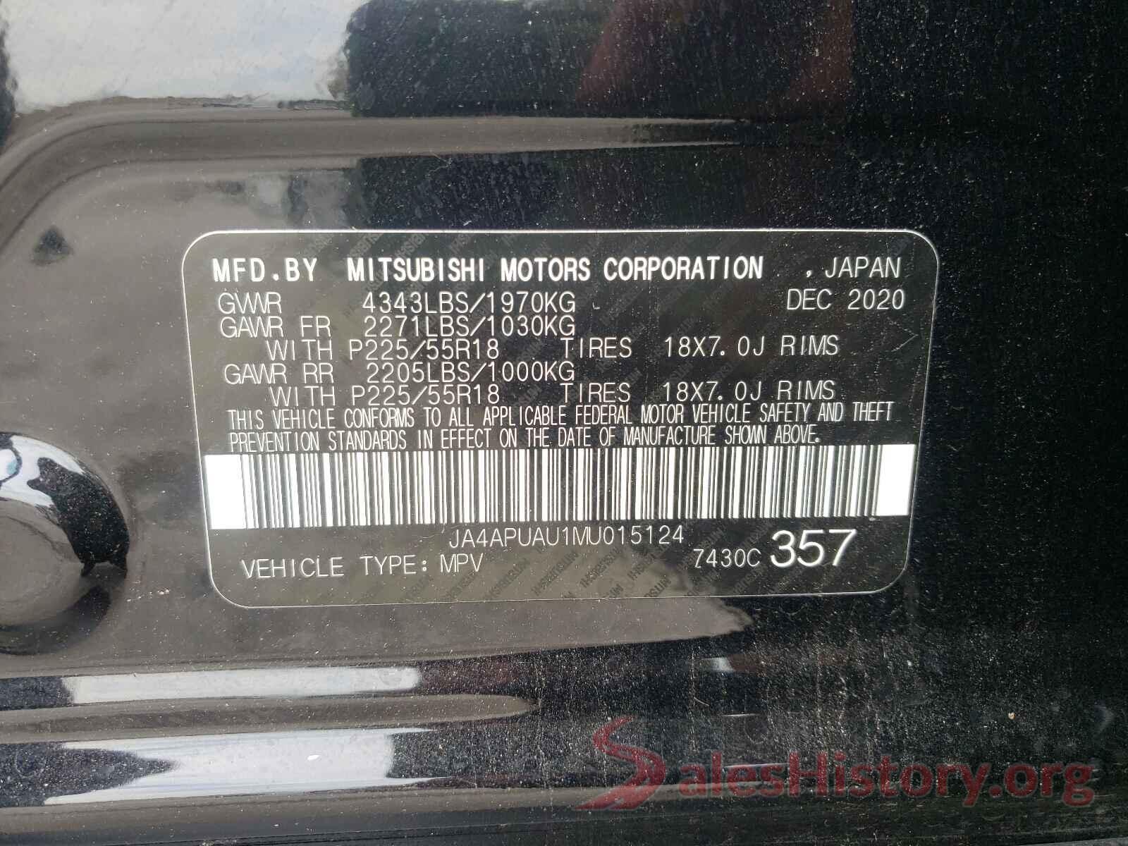 JA4APUAU1MU015124 2021 MITSUBISHI OUTLANDER