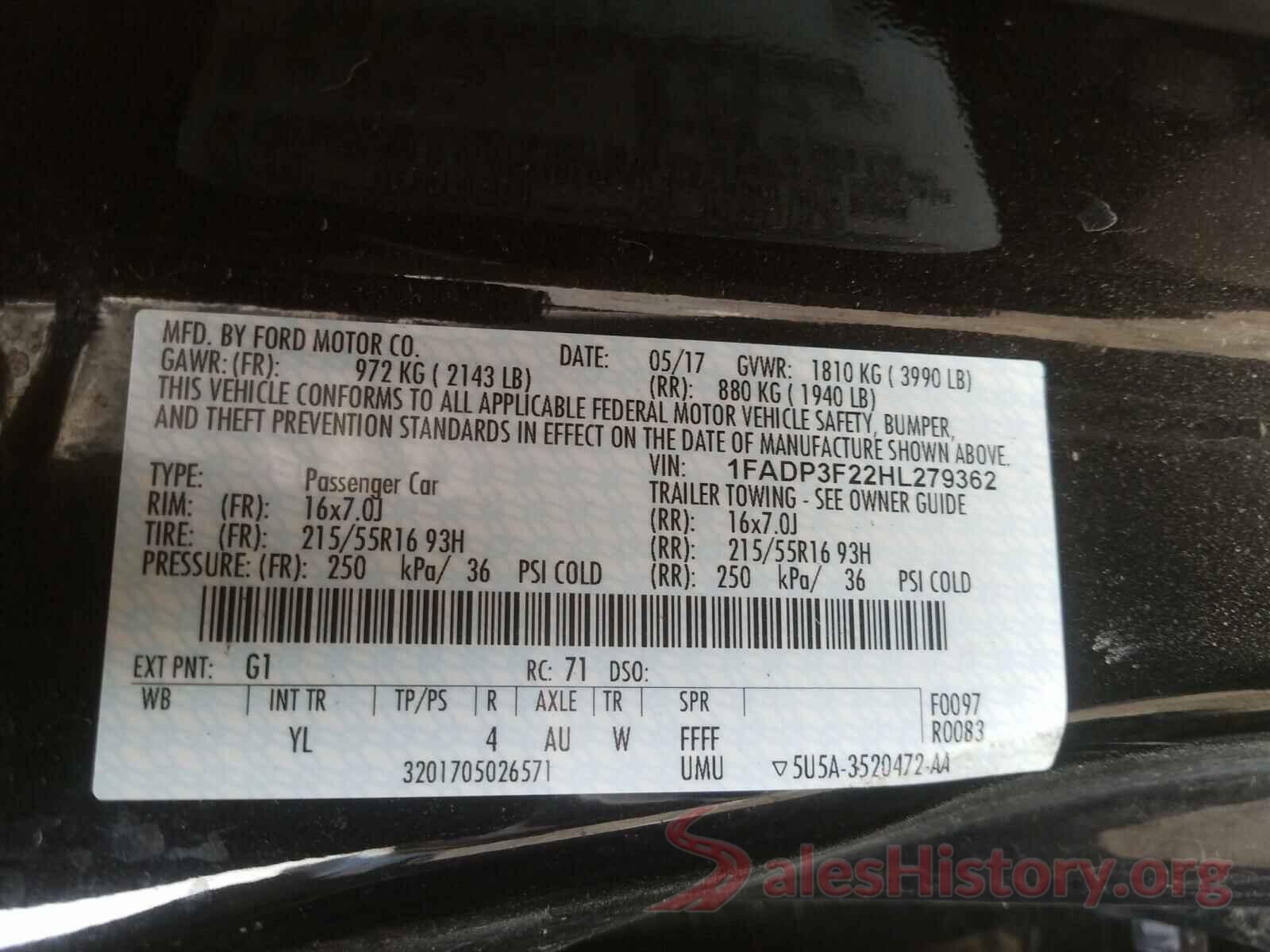 1FADP3F22HL279362 2017 FORD FOCUS