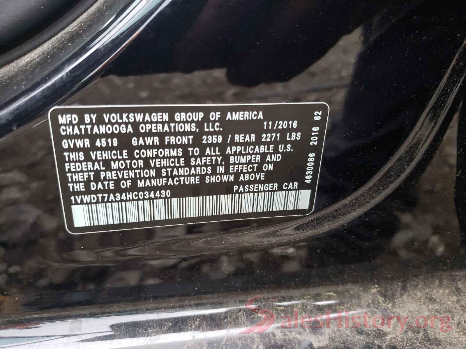 1VWDT7A34HC034430 2017 VOLKSWAGEN PASSAT