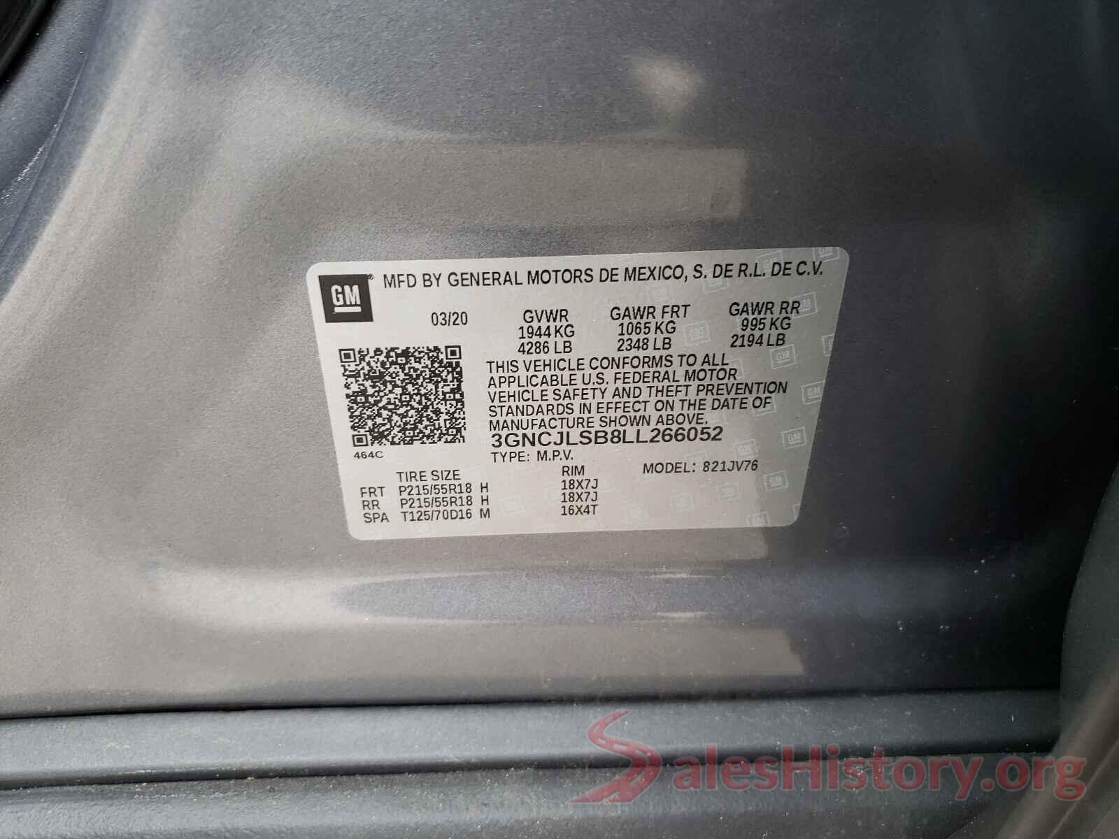 3GNCJLSB8LL266052 2020 CHEVROLET TRAX