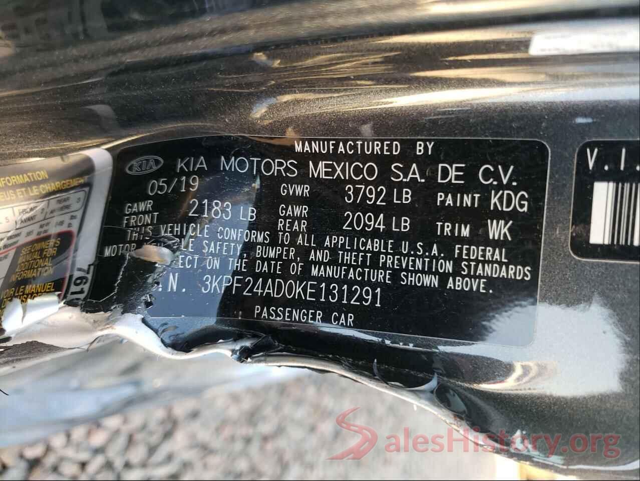 3KPF24AD0KE131291 2019 KIA FORTE