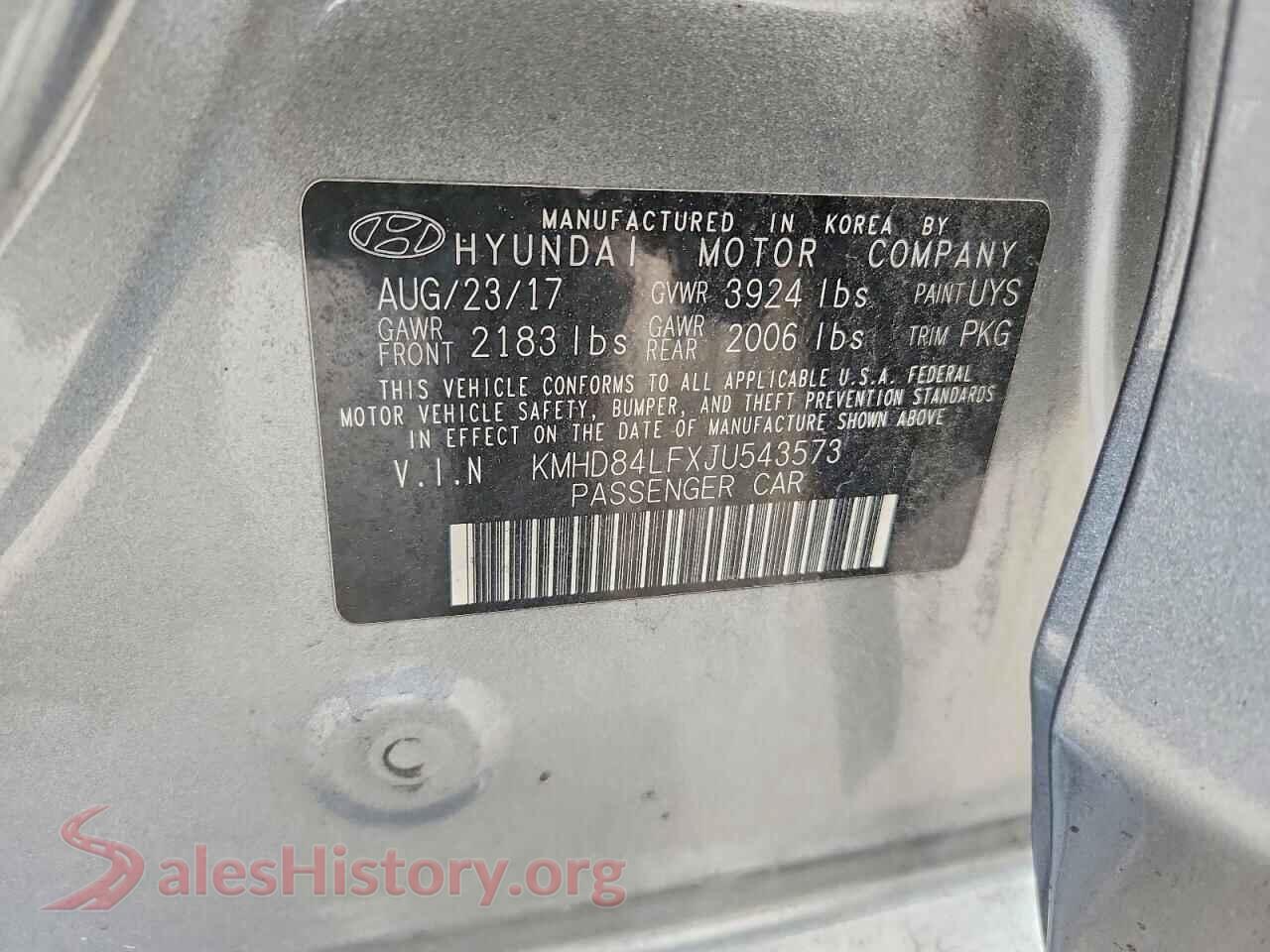 2018 HYUNDAI ELANTRA VIN KMHD84LFXJU543573, trunk area