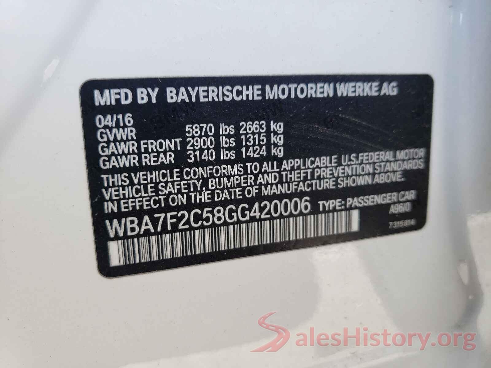 WBA7F2C58GG420006 2016 BMW 7 SERIES