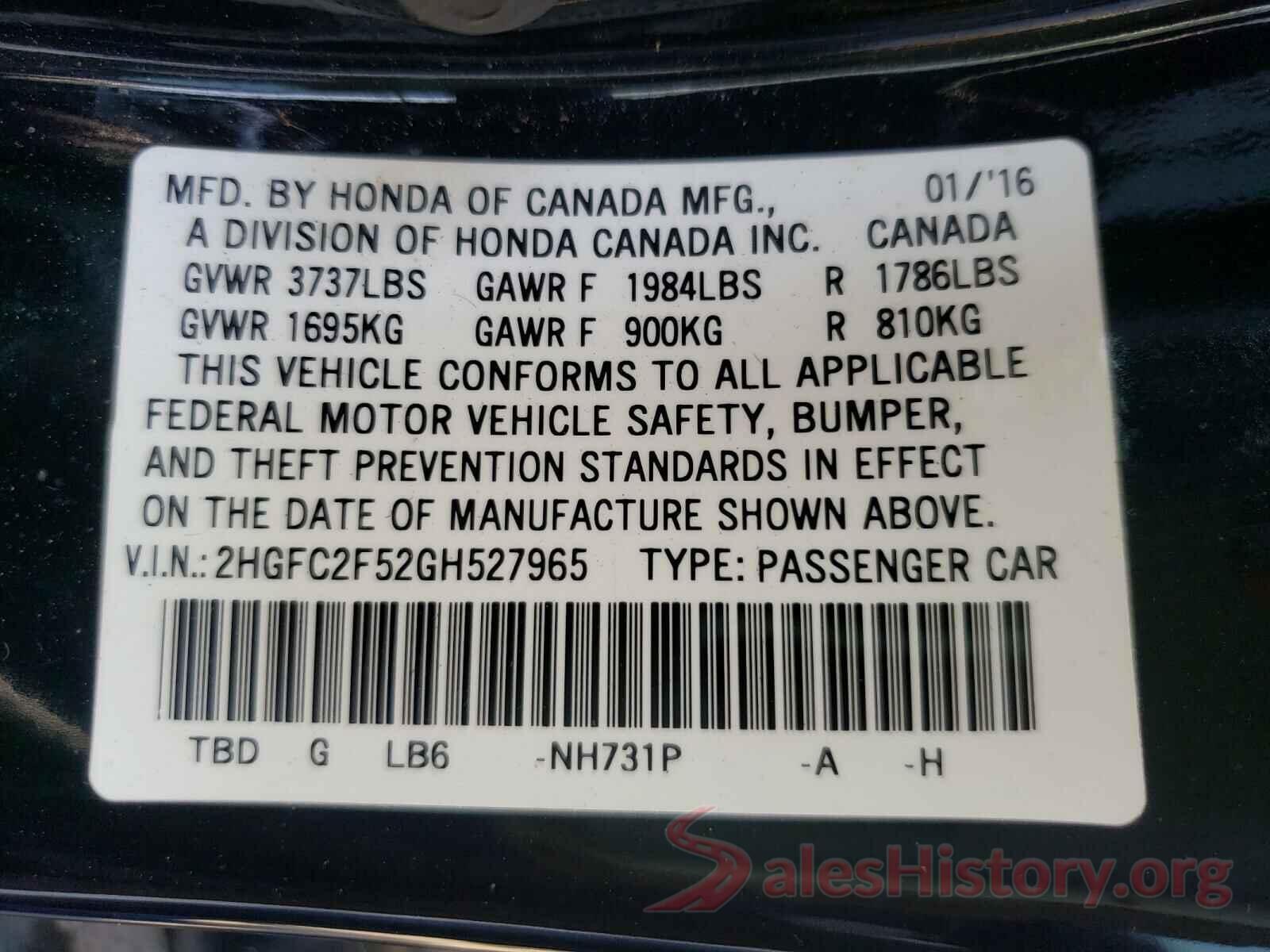 2HGFC2F52GH527965 2016 HONDA CIVIC