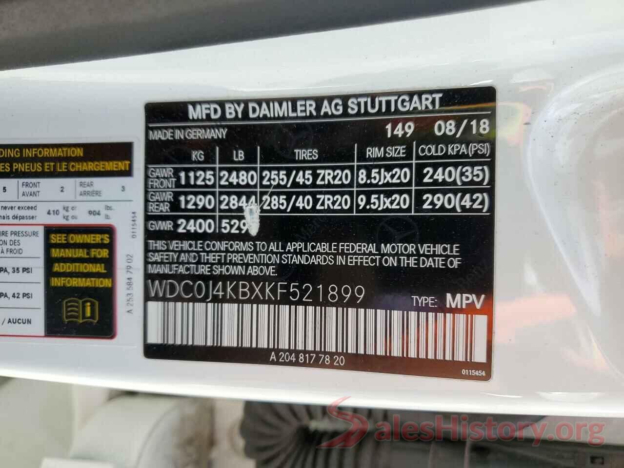 WDC0J4KBXKF521899 2019 MERCEDES-BENZ GLC-CLASS