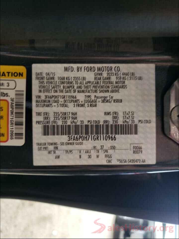 3FA6P0H71GR110966 2016 FORD FUSION