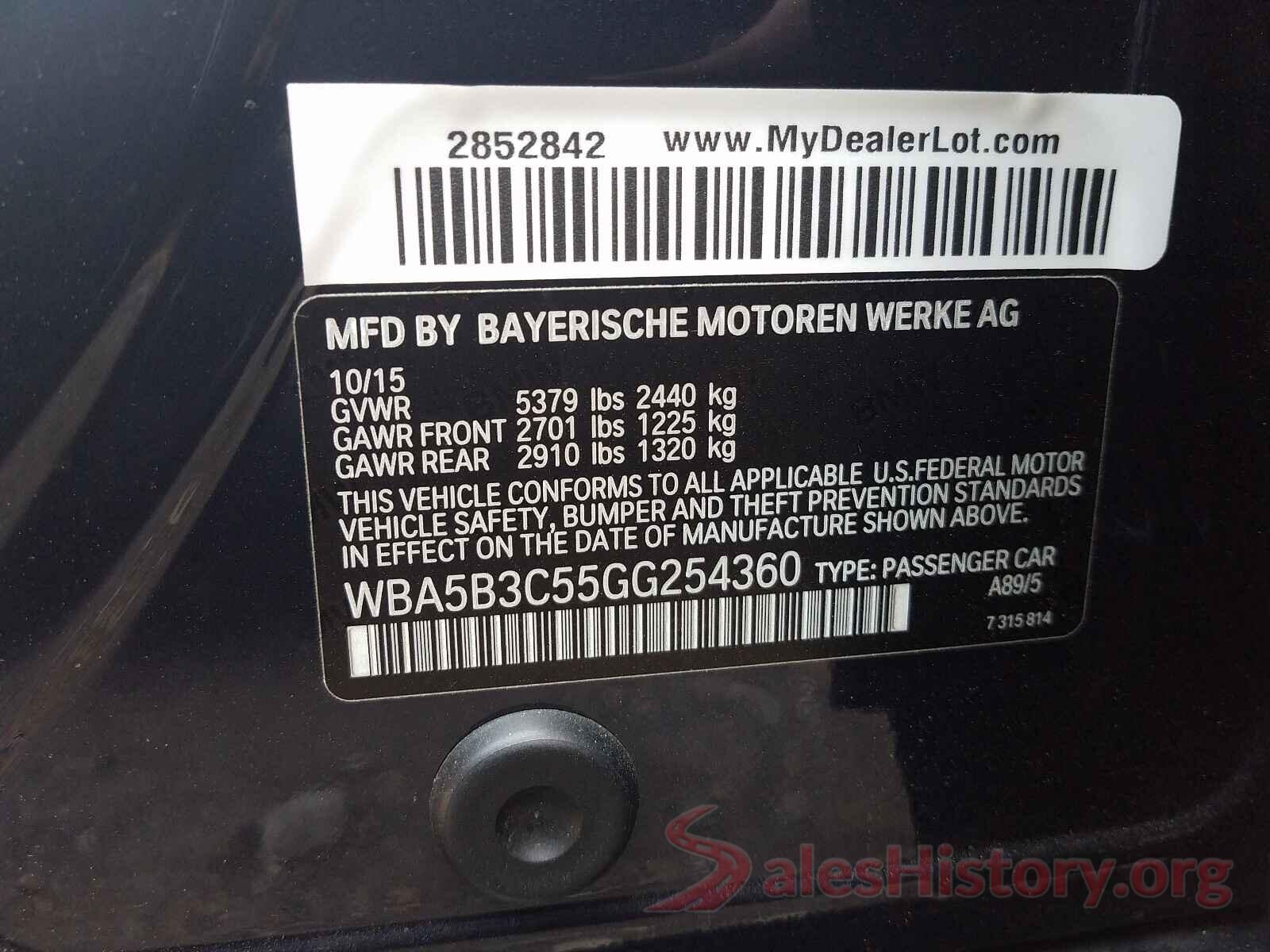 WBA5B3C55GG254360 2016 BMW 5 SERIES