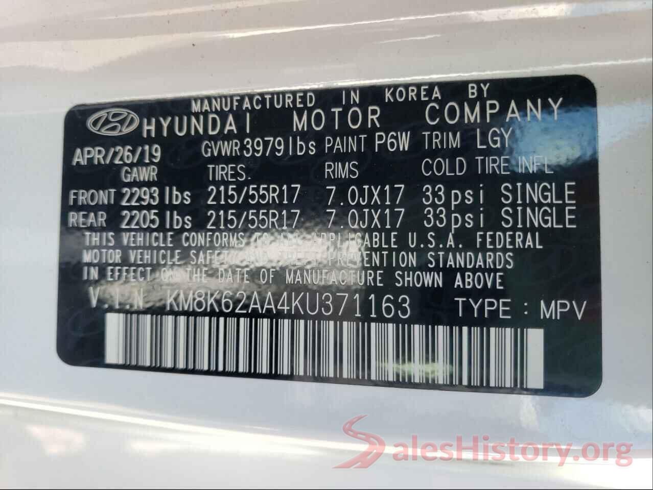 KM8K62AA4KU371163 2019 HYUNDAI KONA