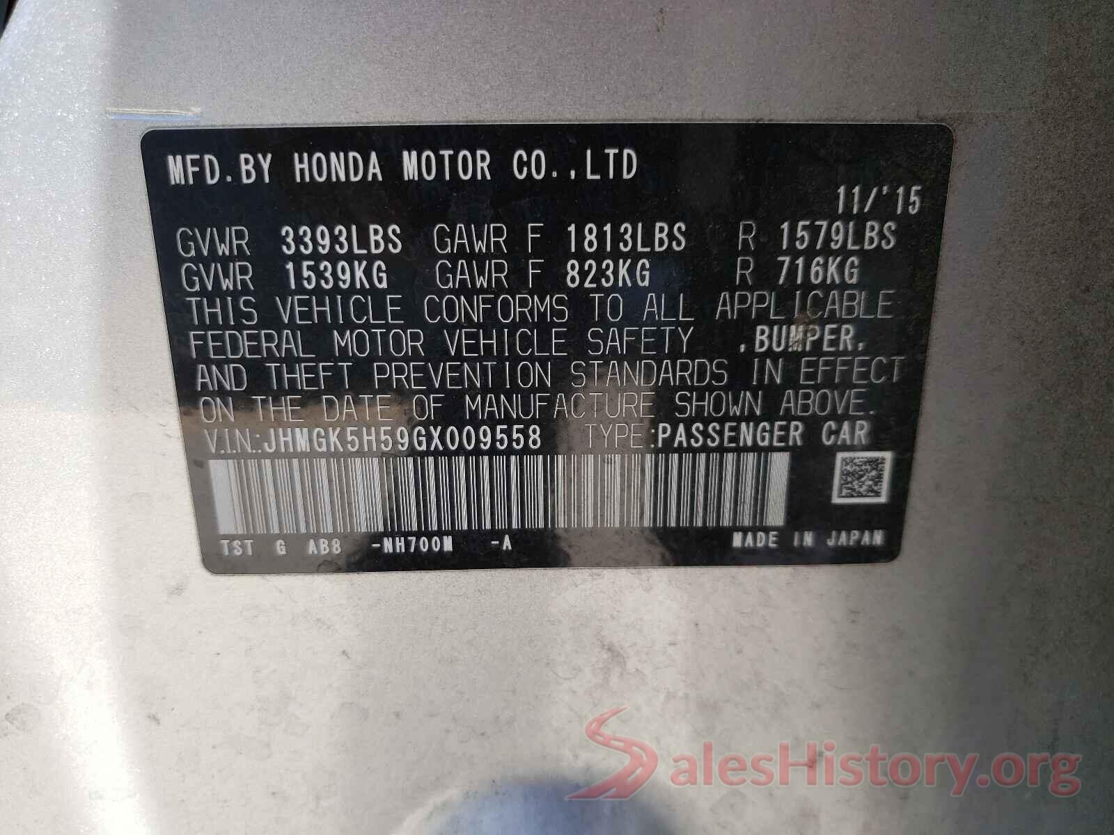 JHMGK5H59GX009558 2016 HONDA FIT