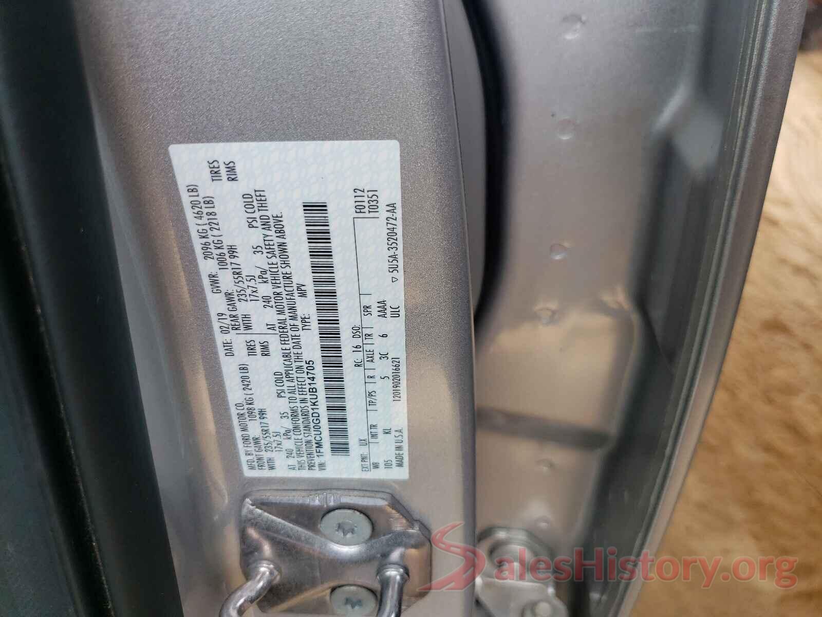 1FMCU0GD1KUB14705 2019 FORD ESCAPE