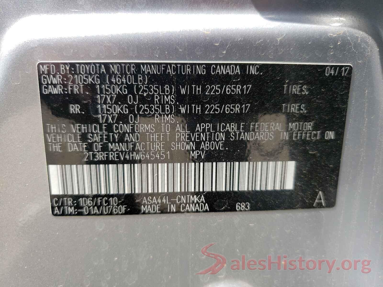 2T3RFREV4HW645451 2017 TOYOTA RAV4