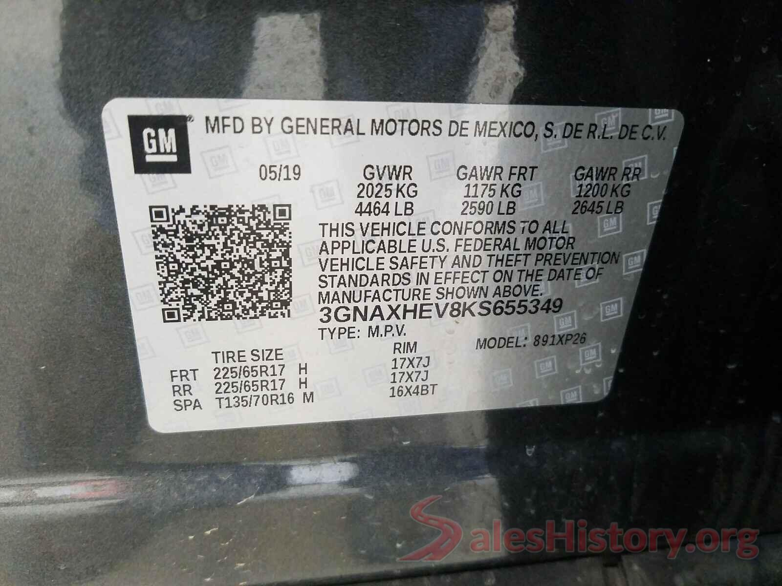 3GNAXHEV8KS655349 2019 CHEVROLET EQUINOX