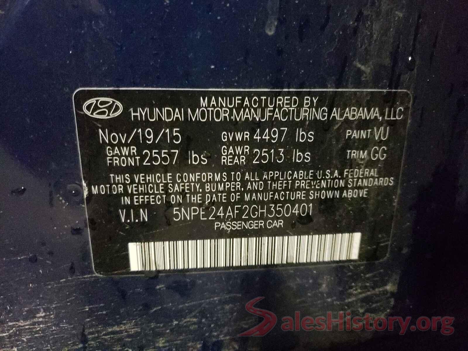 5NPE24AF2GH350401 2016 HYUNDAI SONATA