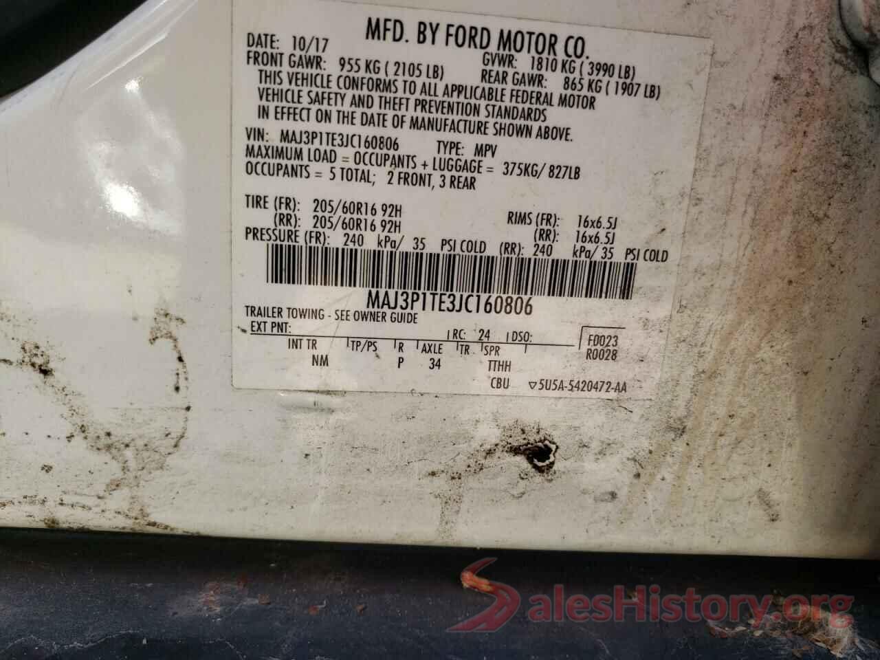 MAJ3P1TE3JC160806 2018 FORD ECOSPORT