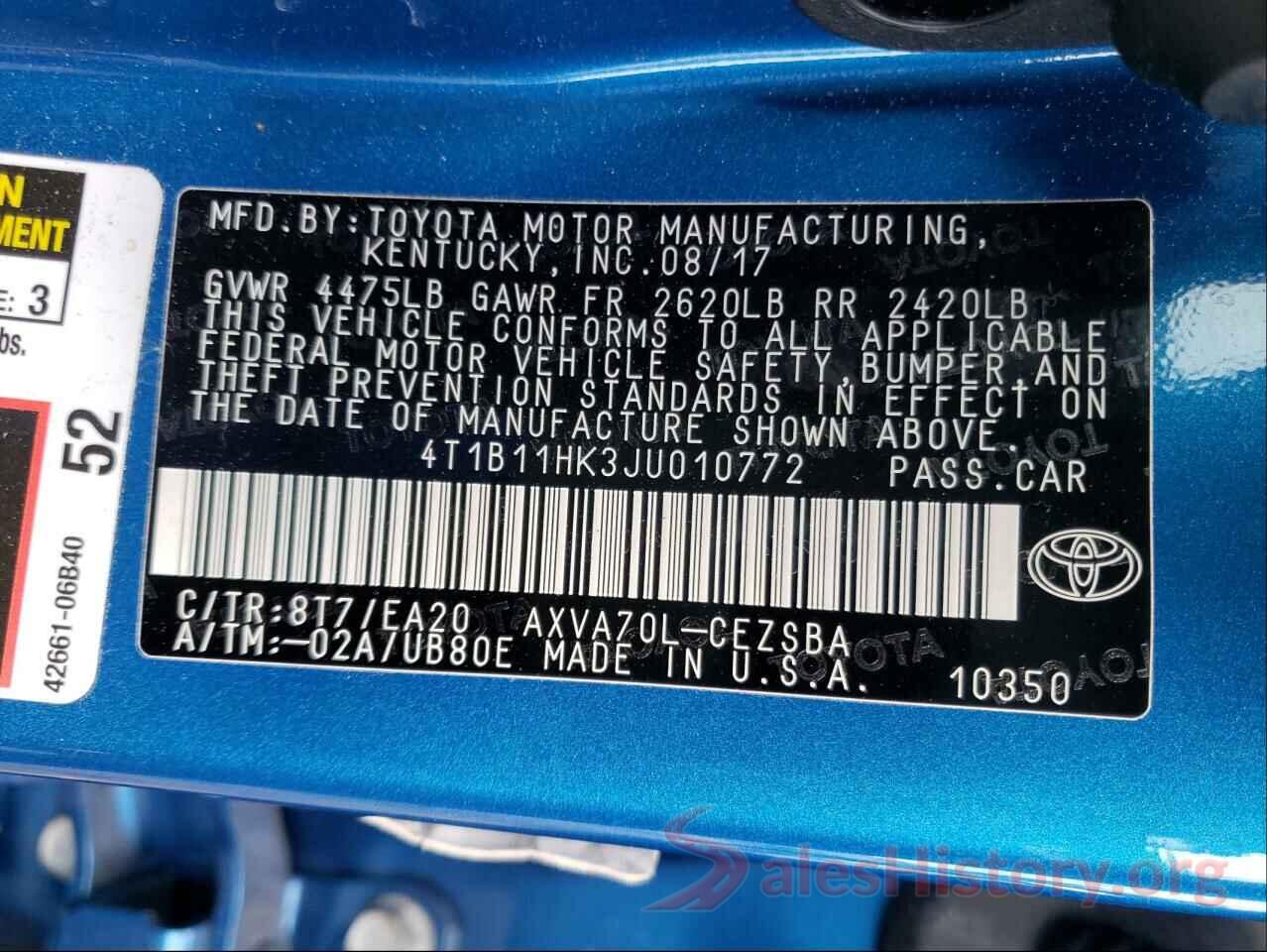 4T1B11HK3JU010772 2018 TOYOTA CAMRY