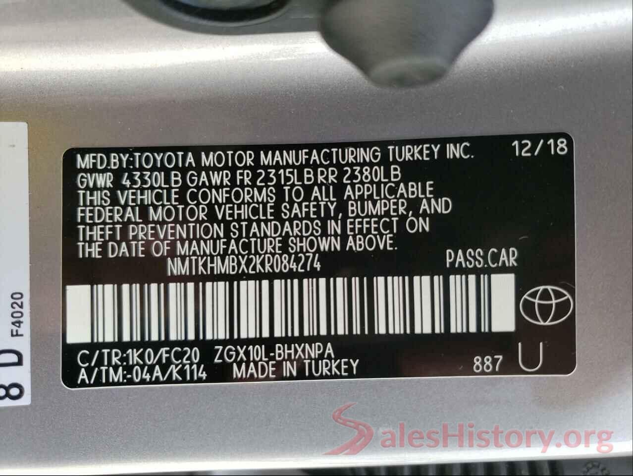 NMTKHMBX2KR084274 2019 TOYOTA C-HR