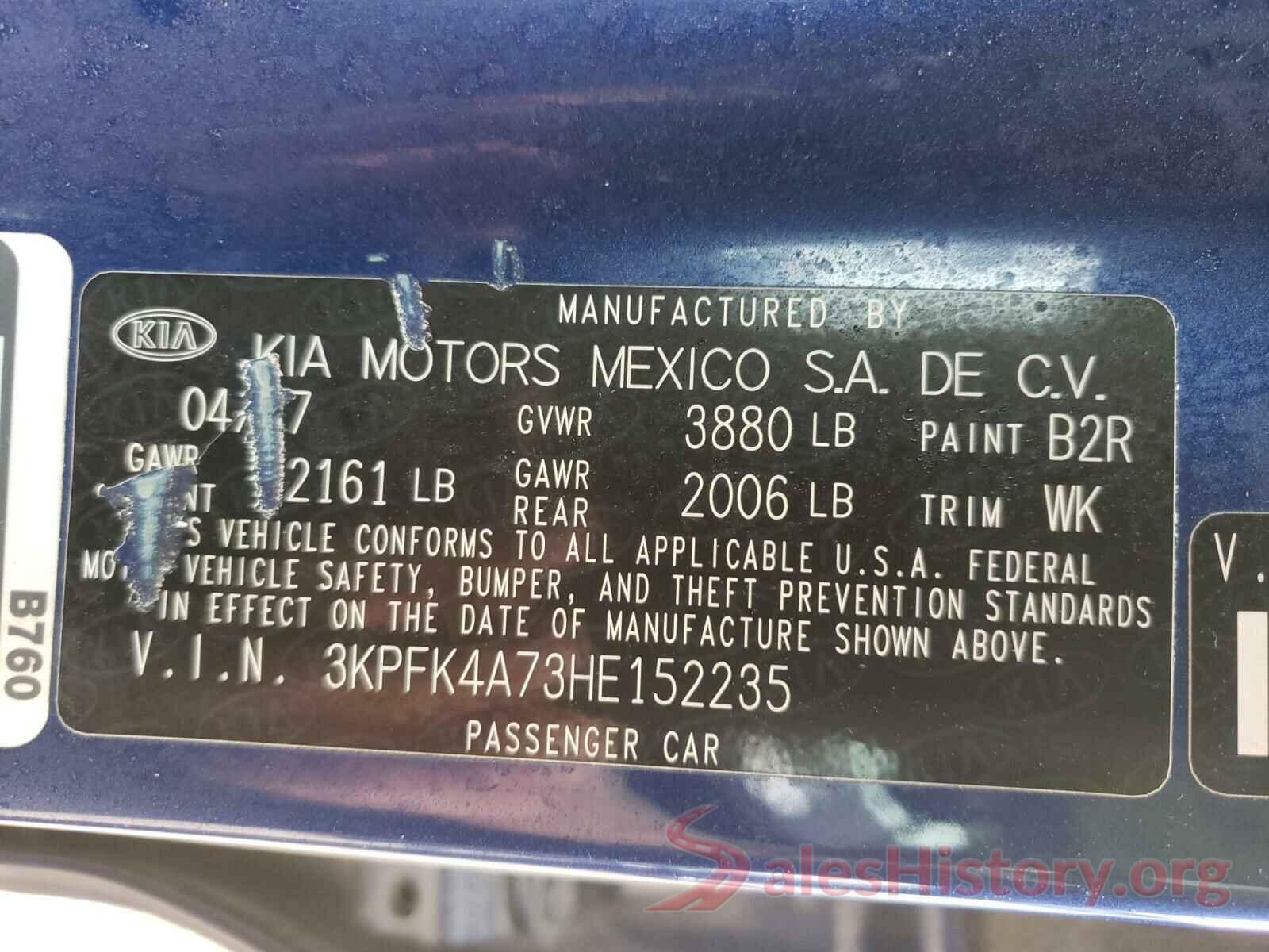 3KPFK4A73HE152235 2017 KIA FORTE