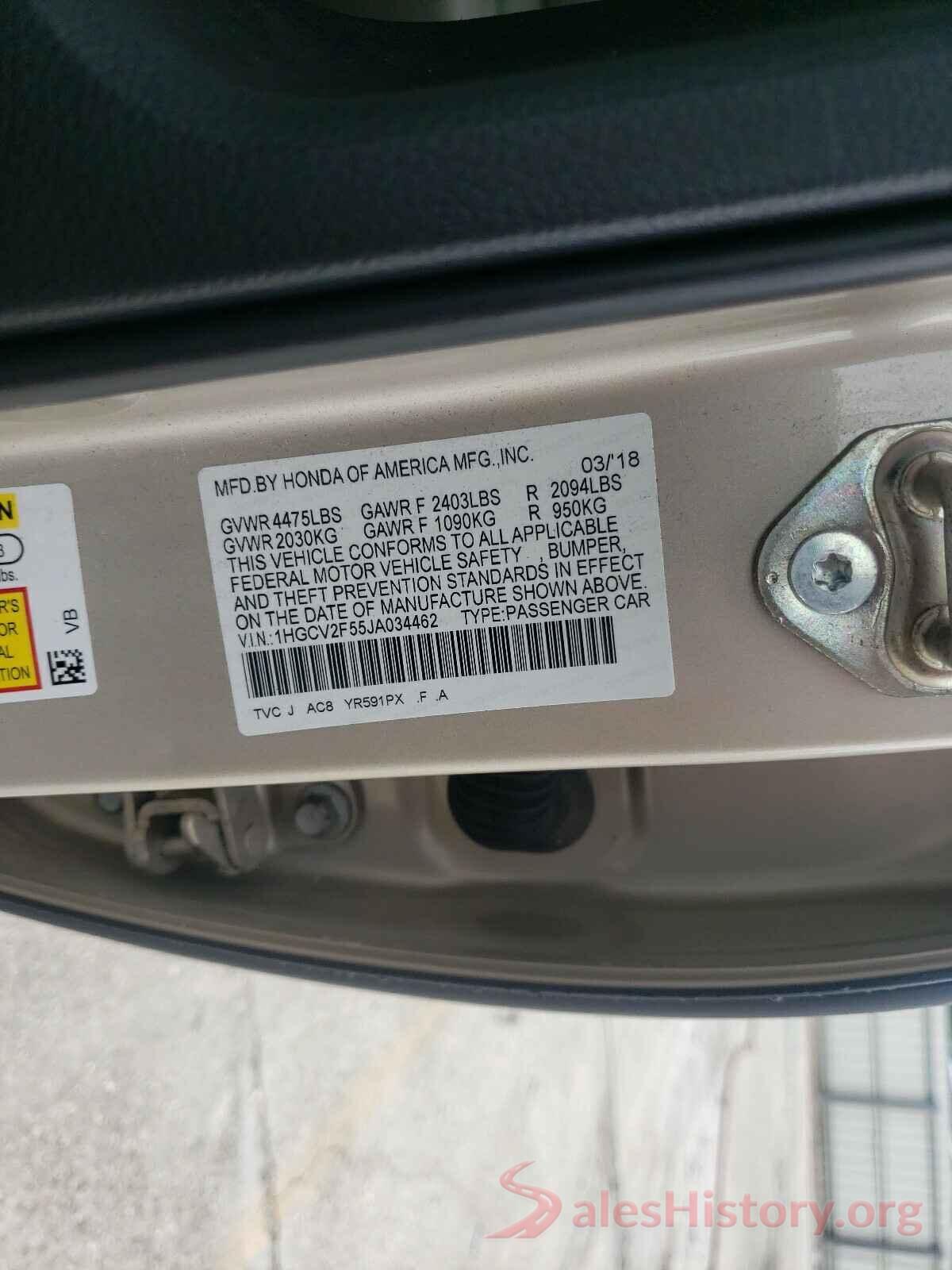 1HGCV2F55JA034462 2018 HONDA ACCORD