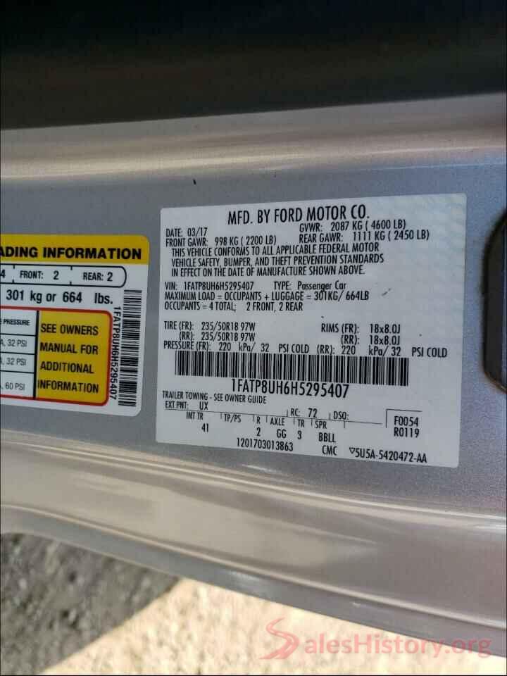 1FATP8UH6H5295407 2017 FORD MUSTANG