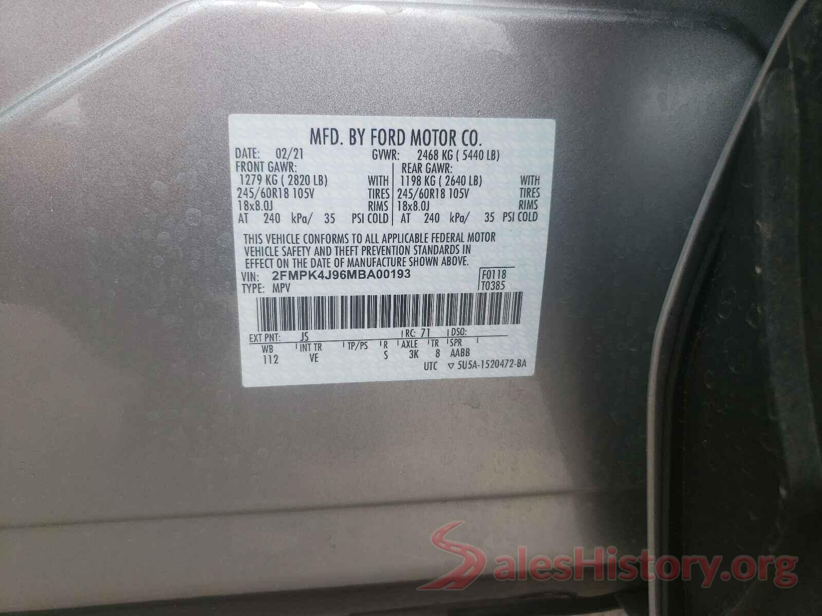 2FMPK4J96MBA00193 2021 FORD EDGE