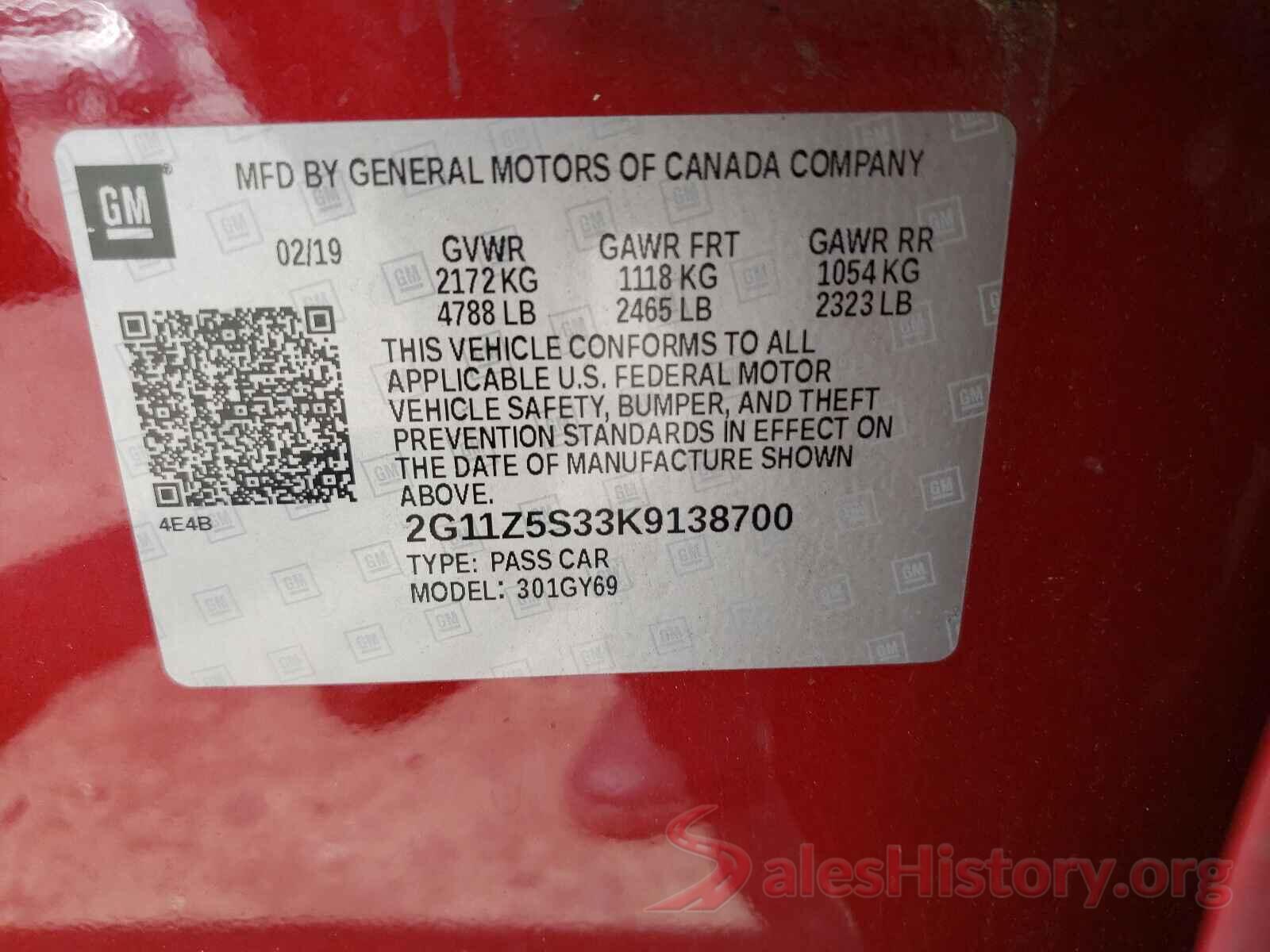 2G11Z5S33K9138700 2019 CHEVROLET IMPALA