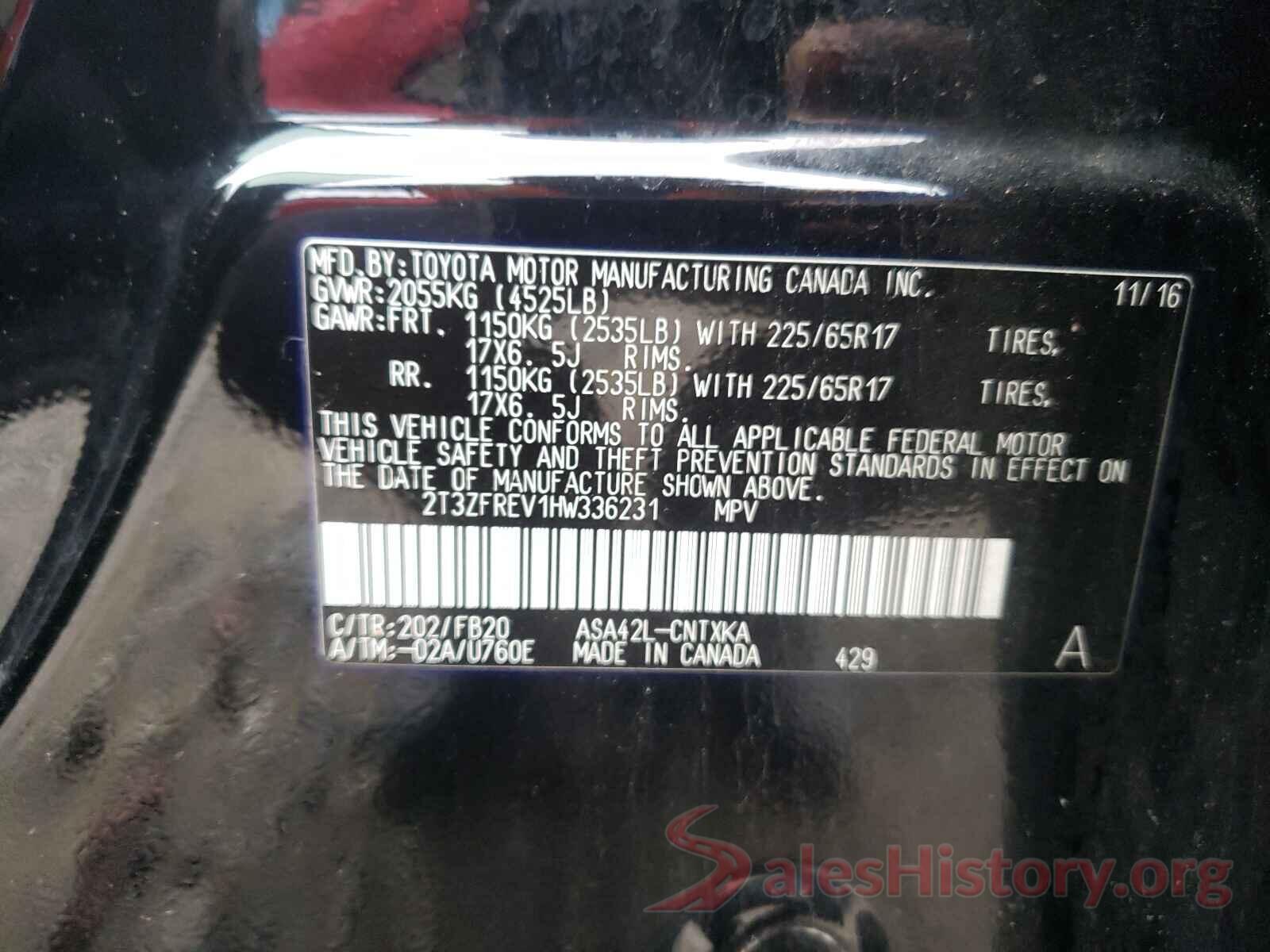 2T3ZFREV1HW336231 2017 TOYOTA RAV4