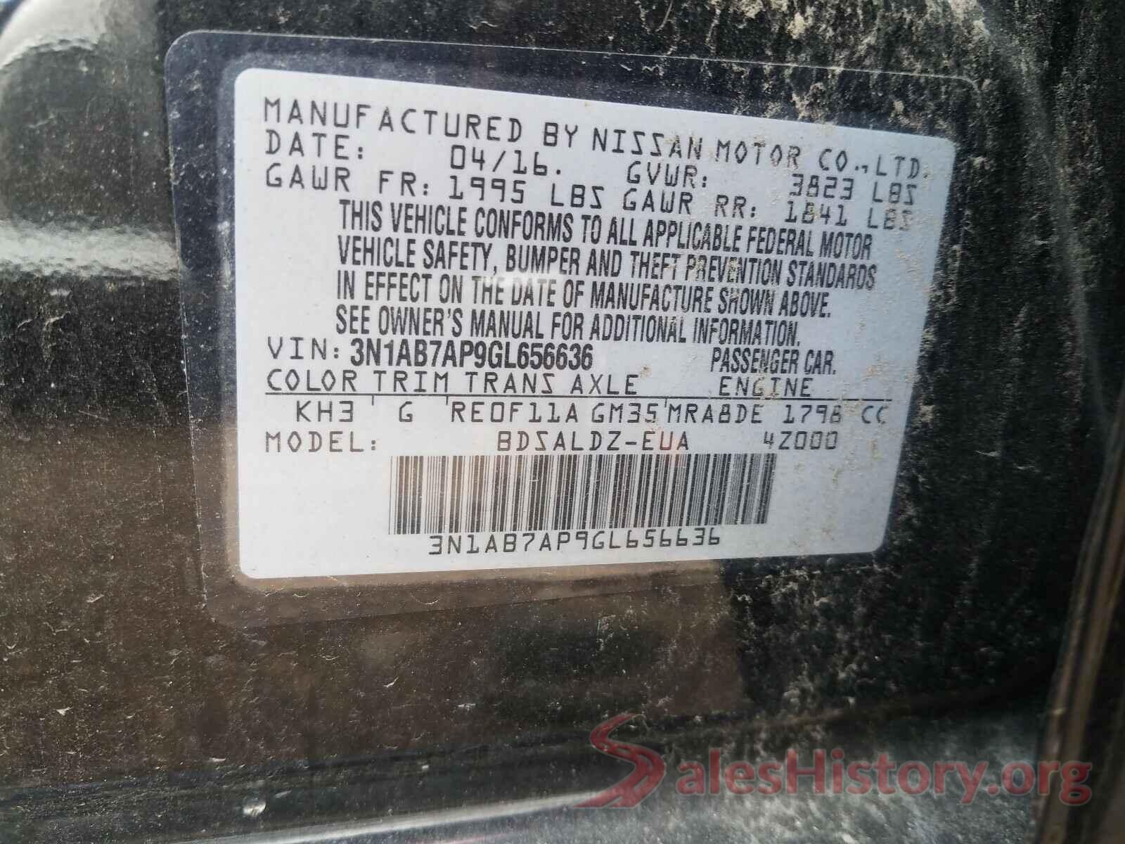 3N1AB7AP9GL656636 2016 NISSAN SENTRA