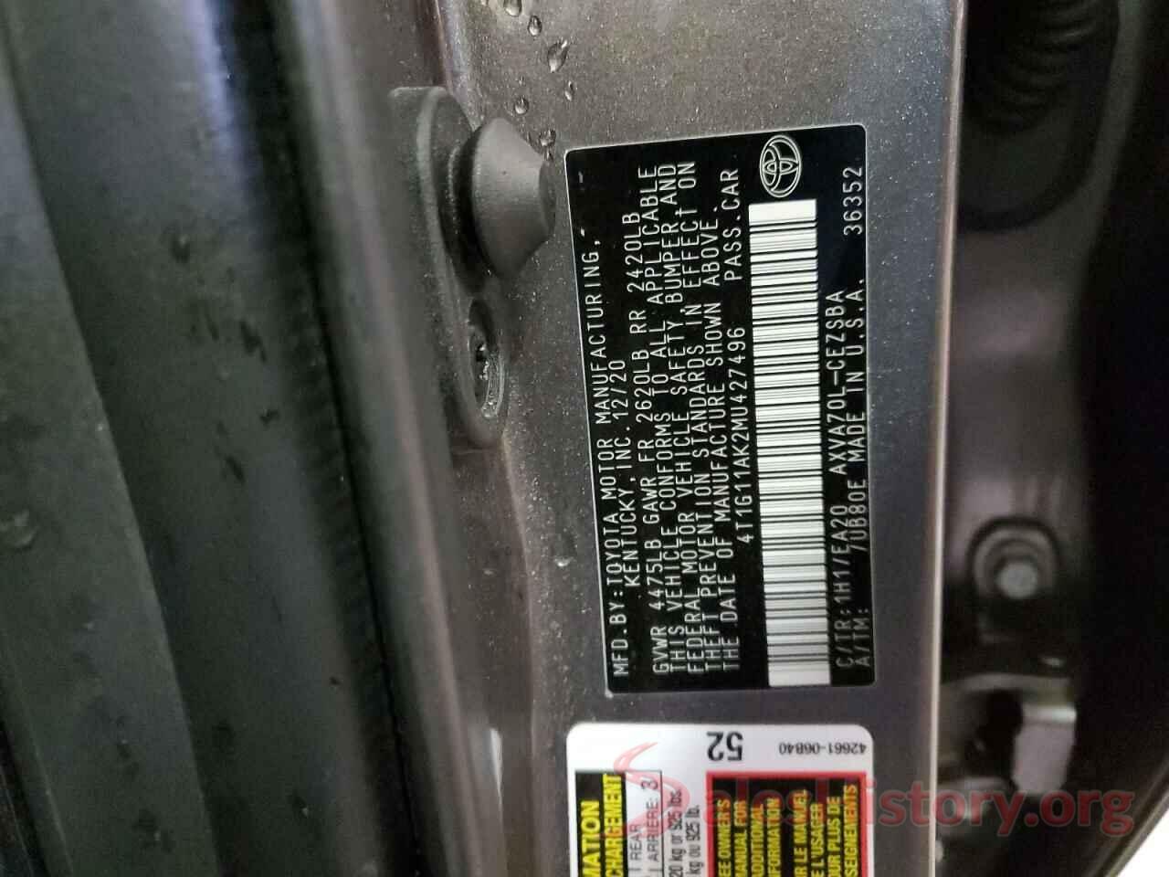 4T1G11AK2MU427496 2021 TOYOTA CAMRY